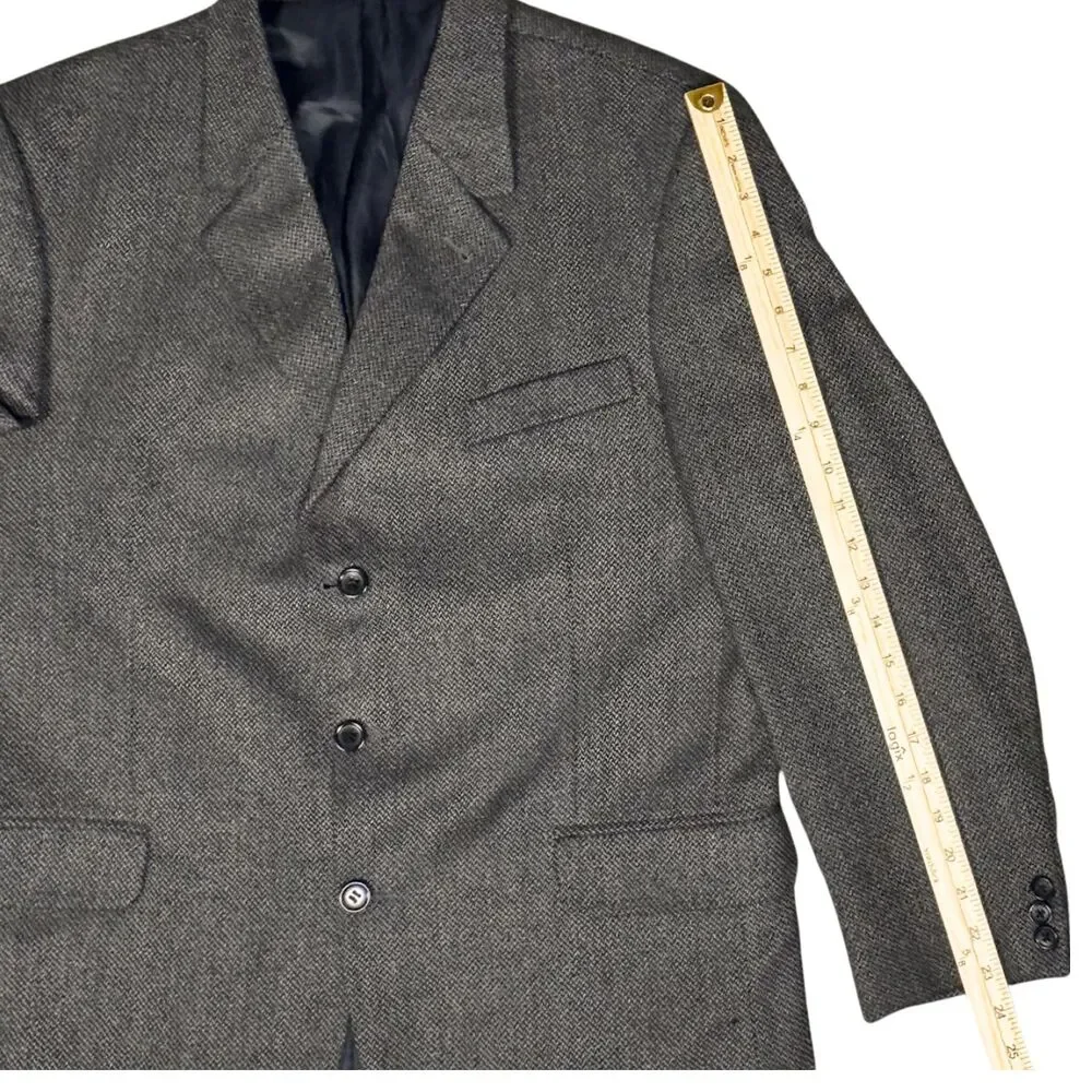 Croft & Barrow Blazer Jacket Worsted Lambswool Herringbone‎ 42R Gray Brown Retro